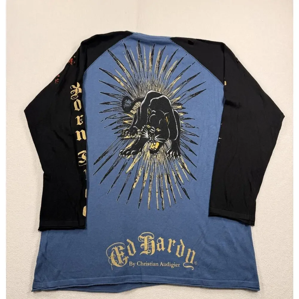 Y2k 2XL Ed Harddy Baggy Longsleeve Graphic Tee Grunge Skater Streetwear